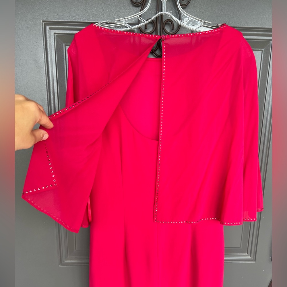 ST. JOHN evening dress maxi flutter sleeve cape cady solid pink valentine size 6 - Picture 13 of 14